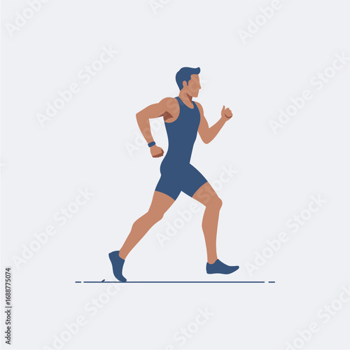 A fit male athlete in athletic wear running with determination, showcasing a healthy lifestyle and physical activity.