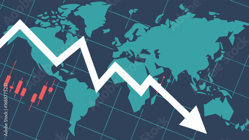 Global Market Decline Economic Crisis Financial Chart World Map Downward Trend Recession Stock Market Crash Investment Risk Business Failure Global Economy Financial Instability Economic Downturn Mar.