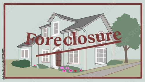 House Foreclosure Real Estate Property Auction Bank Repo Financial Crisis Housing Market Illustration Home Sale Debt Mortgage Bankruptcy Investment Residential Property Asset Seizure Legal Action Fin.