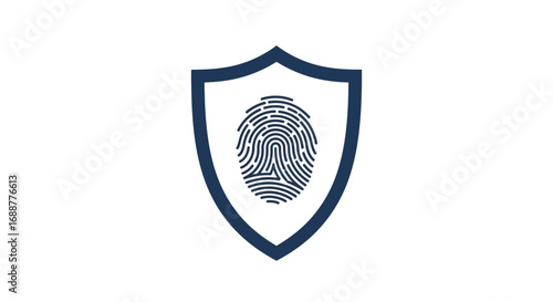 Biometric fingerprint icon on a shield symbol representing digital security, identity authentication, and personal data protection
