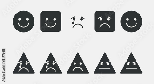 Modern graphic symbols expressing various emotions for user feedback, satisfaction surveys, and general mood indication systems