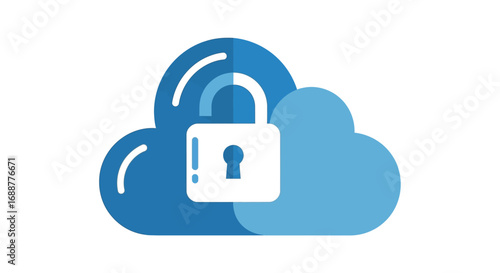Flat design icon of a secure cloud with a padlock, symbolizing digital information safety and cybersecurity