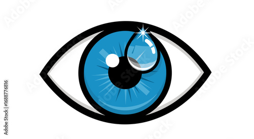 Illustration of a stylized blue eye with a contact lens and a sparkle