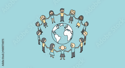 A Circle of Diverse People Holding Hands Around the Globe Symbolizing Unity and Global Connection