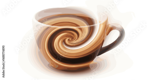 A close up of a coffee mug with a swirling pattern inside the liquid