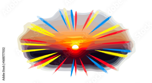 Abstract sunset with colorful rays emanating from the central light spot