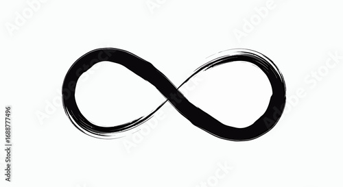 A hand-drawn infinity symbol on a clean white backdrop with rough brush strokes and texture, concept for eternal love, never-ending possibilities and limitless potential
