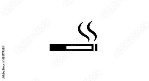 Simple black cigarette icon with smoke on white background, concept for public health warning, awareness campaign and nicotine addiction symbol