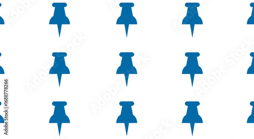 Seamless pattern of blue push pins arranged on white backdrop, concept for organization tools, project management and notice board design