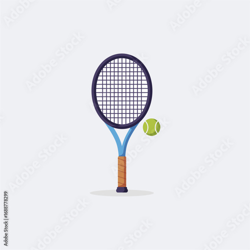 Tennis racket and ball,  simple illustration, sports equipment, flat design.