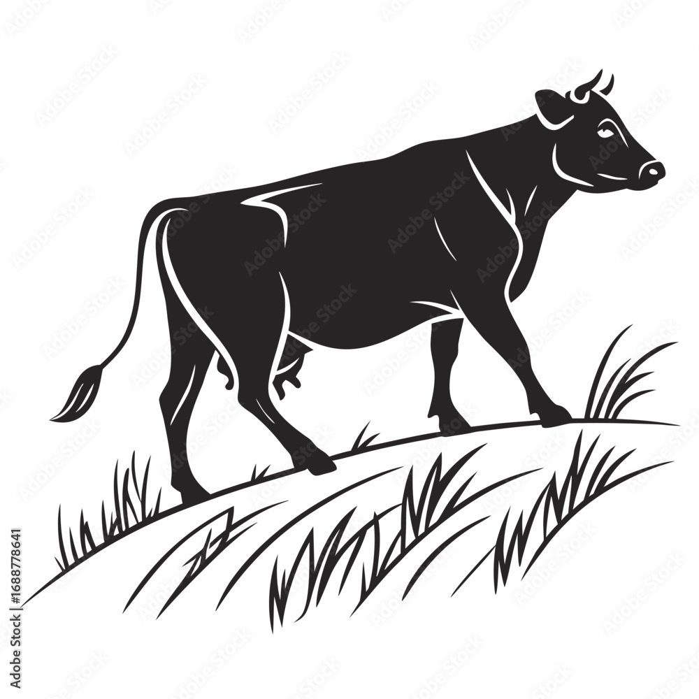 Fototapeta premium Cow Silhouette Vector with Horns, Ears, and Udder