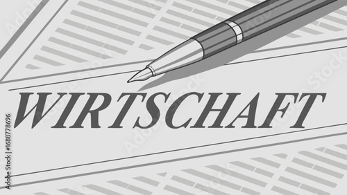 Newspaper Article Illustration Finance Economy Business News Pen and Paper Writing Editorial Finance Concept Economic Report Grey Scale Monochrome Illustration Journalism News Business Economics Fina.