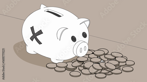 Piggy bank overflowing with coins savings concept illustration.