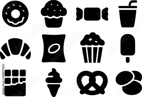 Sweet Treats Collection: A delightful assortment of iconic dessert items are arranged in this appealing composition, offering a visually appealing glimpse into the realm of confections and indulgence.