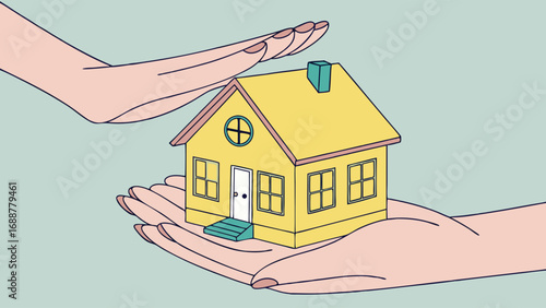 Protecting a Little House Home Ownership Security and Care Illustration.