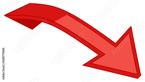 Red curved arrow pointing down 3D design element for website infographic presentation.