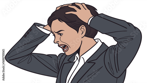 Stress Anxiety Frustration Businesswoman Woman Person Illustration Vector Graphic Design Emotion Feeling Mental Health Burnout Overwhelmed Pressure Workplace Office Exhaustion Despair Problem Challen.