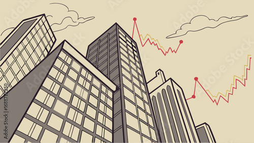 Urban Skyline with Stock Market Graph Business Finance Investment Illustration.