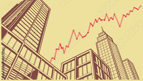 Urban Skyline with Growth Chart Stock Market Trend Business Success Financial Growth Investment Real Estate Cityscape Illustration.