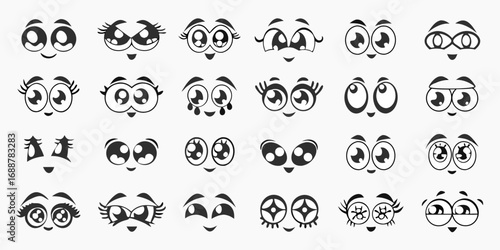 Collection of diverse cartoon eyes and mouths expressing various emotions and personalities