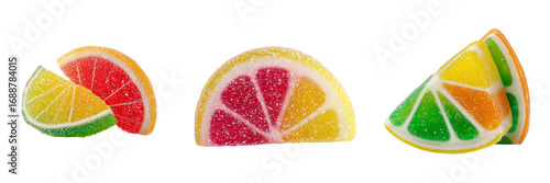 Set of Bright and colorful jelly candies arranged in a small heap on transparent png background. Ai generated