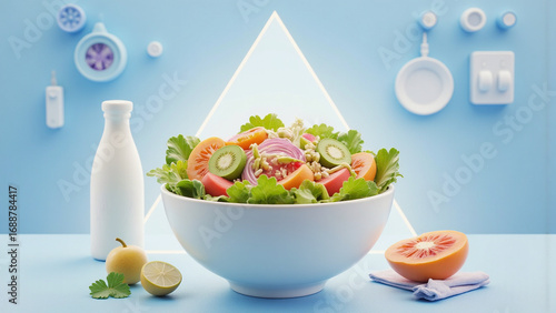 Colorful Fresh Salad Bowl with Fruits and Vegetables
