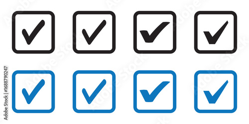 Check box icon with correct, accept checkmark icons tick box checked. Approve symbol. Check mark icon vector design. Blue check mark icon. Blue tick symbol. Vector check icon