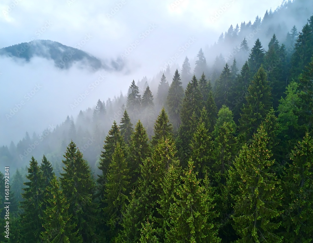 Obraz premium Misty mountain forest