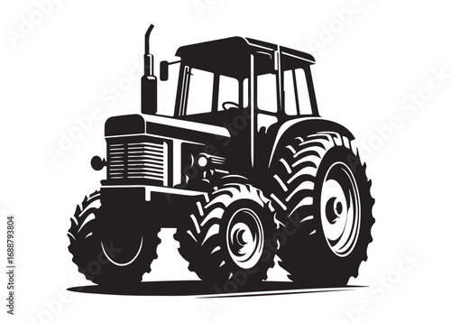 tractor logo silhouette vector, farm tractor silhouette illustration, agricultural equipment silhouette vector, farm machinery tractor logo silhouette vector on white background. 