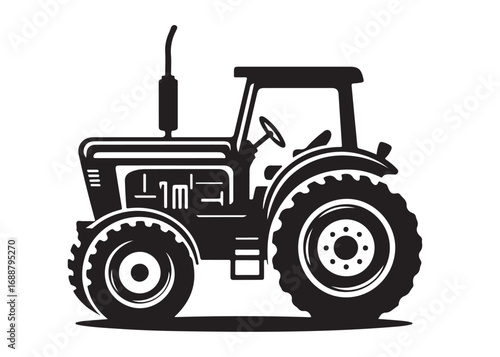 tractor logo silhouette vector, farm tractor silhouette illustration, agricultural equipment silhouette vector, farm machinery tractor logo silhouette vector on white background. 