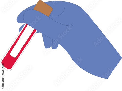 Gloved hand holding blood sample test tube illustration – Medical laboratory concept