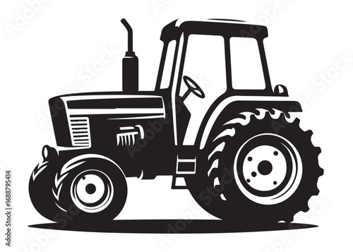 tractor logo silhouette vector, farm tractor silhouette illustration, agricultural equipment silhouette vector, farm machinery tractor logo silhouette vector on white background. 