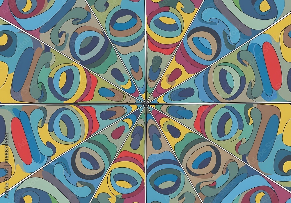 Fototapeta premium Kaleidoscopic convergence of fluid forms vibrant radial composition radiates outward with an evocative color harmony,