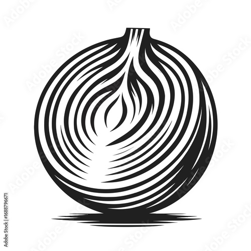 Solid Black Icon of Onion Slice Illustration