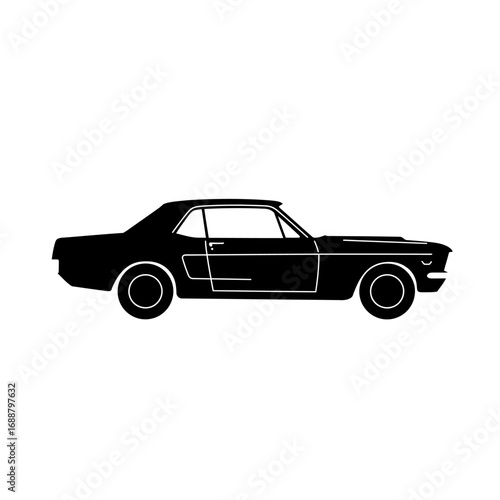 Silhouette of a classic black vintage car, side view, showcasing its iconic design and shape.