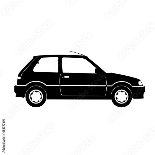 Side view silhouette of a vintage hatchback car.