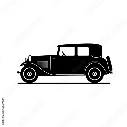 Silhouette of a vintage car, side view.
