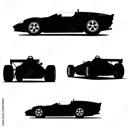 Silhouette collection of various race cars, showcasing different designs and styles for automotive enthusiasts.