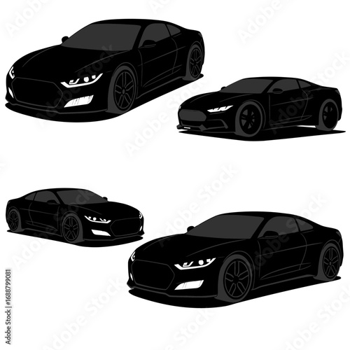 Sleek Black Sports Cars in Dynamic Poses and Angles.