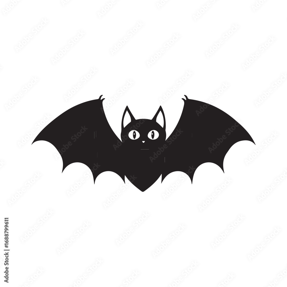 Obraz premium Bat in flight silhouette, A black silhouette of a bat in flight with wings spread, night wildlife art, Black Bat Silhouettes in Flight