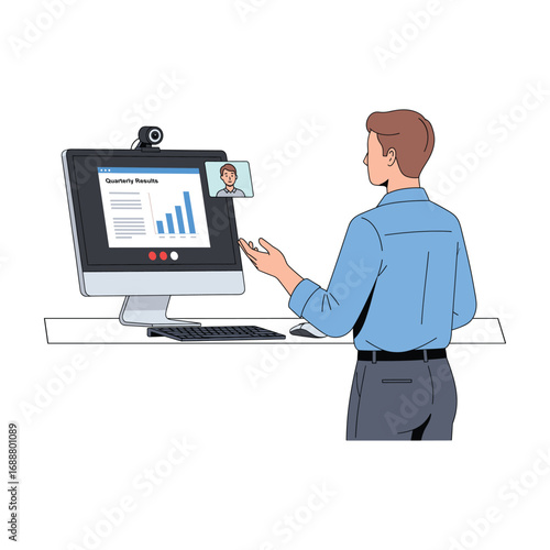 Businessman Presenting Quarterly Results via Video Conference Call