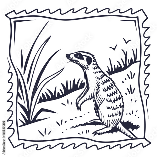 Meerkat on the Lookout: A vigilant meerkat stands upright, meticulously observing its surroundings with an animated expression and watchful eyes.