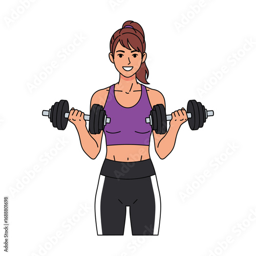 Happy Woman Lifting Dumbbells:  Cartoon Fitness Illustration
