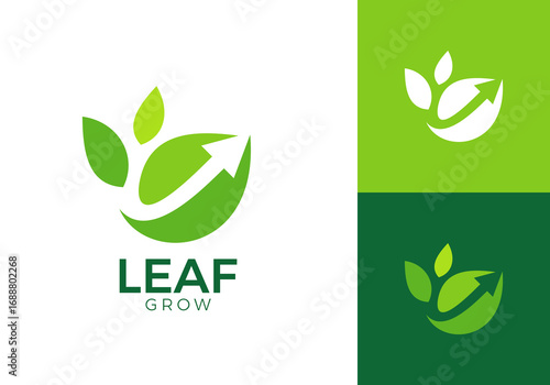 leaf with arrow logo. farm nature growth icon design concept