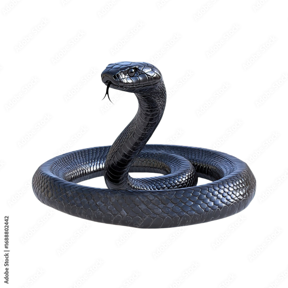 Fototapeta premium Black Cobra Snake Isolated on Black Background