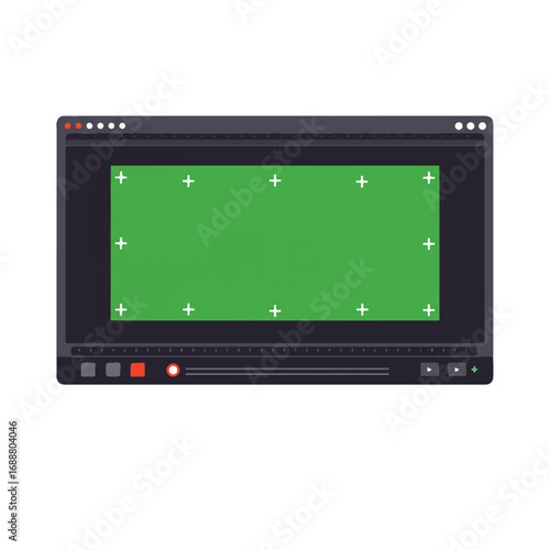 A flat illustration of a video editing software window displaying a green screen.