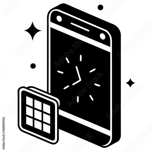 minimalist smartphone silhouette with clock