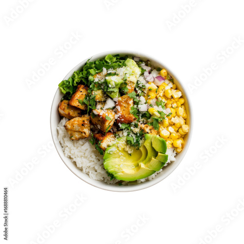 Delicious and Healthy Avocado, Corn, and Chicken Rice Bowl