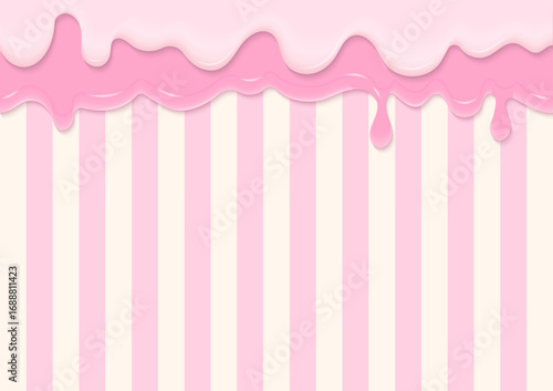 Strawberry milk cream on striped background