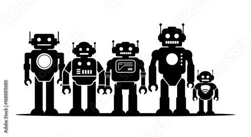 Vector Family Robot Silhouette Set

